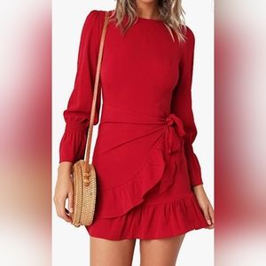 New WEEPINLEE Womens Long Sleeve Ruffles Wrap Dress Size Sm